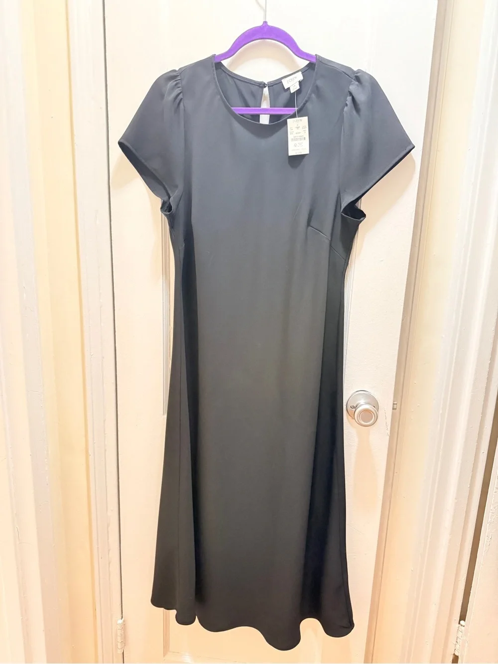 J. Crew Black Short-Sleeve Midi Dress